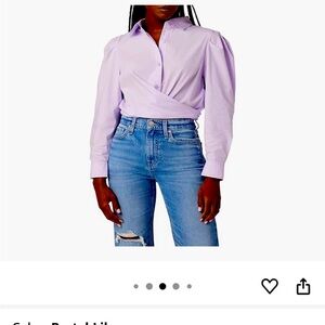 💜 Hudson jeans, lavender, cotton, puff sleeve wrap, top 🦄